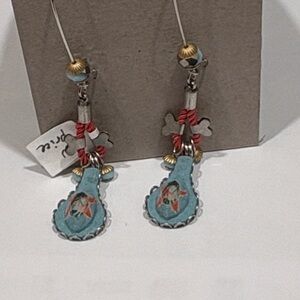 Artistic Blue and Silver and Orange Ayalabar Dangle Earrings
